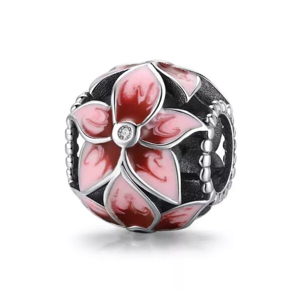 925 Sterling Silver Blooming Flower Charm - Picture 1 of 5